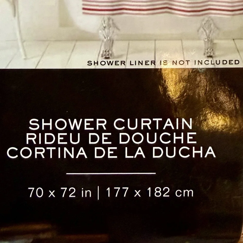 NEW! Lauren Ralph Lauren Red White Stripe Candy Cane Cloth Shower Curtain 70x72